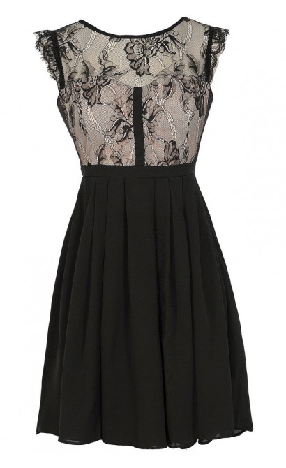 Easily Enchanted Black and Beige Eyelash Lace Dress